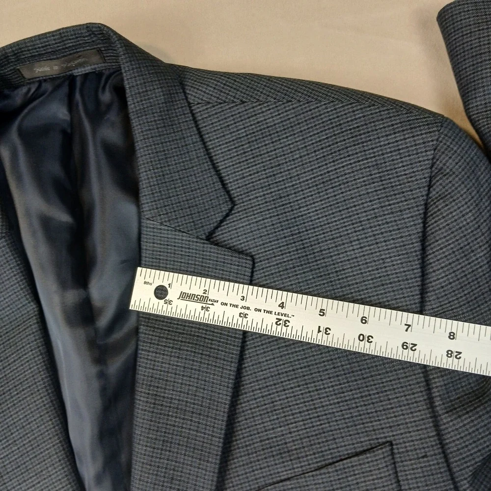 Chaps 44L Mens Sport Coat Jacket‎ Houndstooth Blue Rayon Polyester